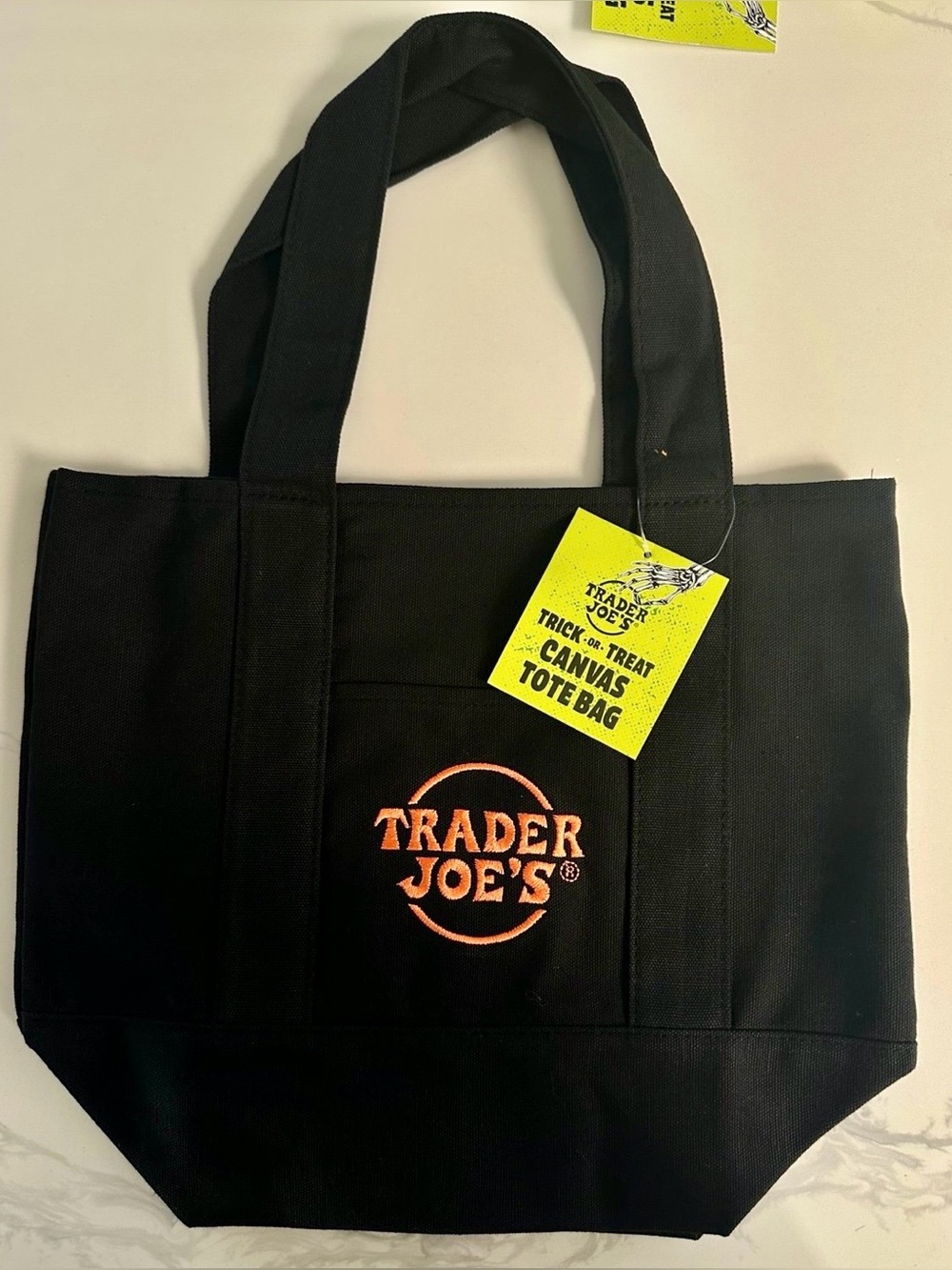Trader Joe's Black Canvas Tote Bag with Orange Logo